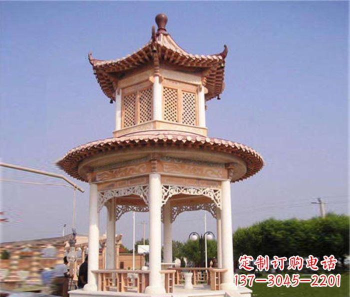 衢州园林景观晚霞红双层石雕凉亭 (4)