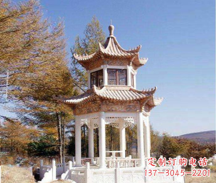 衢州园林景观晚霞红双层石雕凉亭 (3)