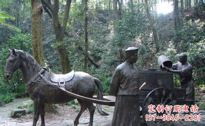 衢州园林清朝士兵和马车小品铜雕