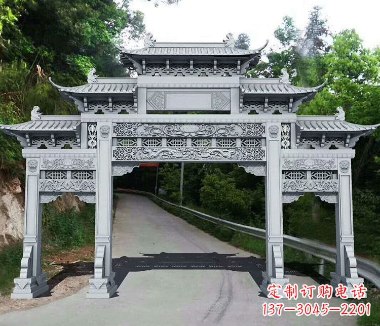 衢州园林三门石牌坊景观石雕