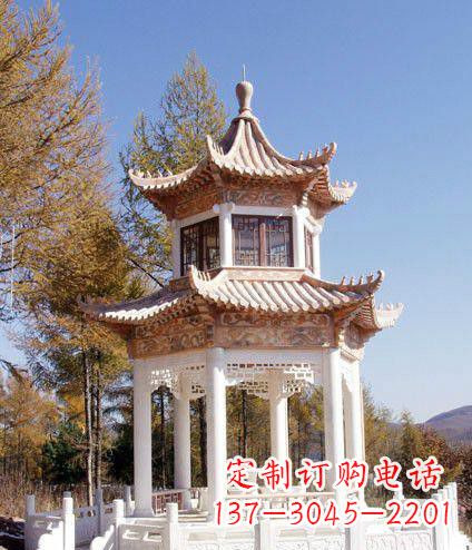 衢州园林双层石凉亭景观石雕 (2)