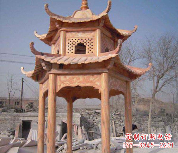衢州园林晚霞红石凉亭景观石雕