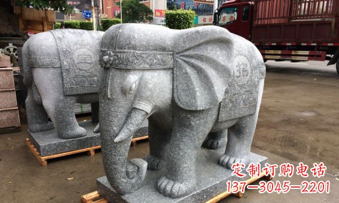 衢州招财进宝芝麻灰大象石雕 (3)