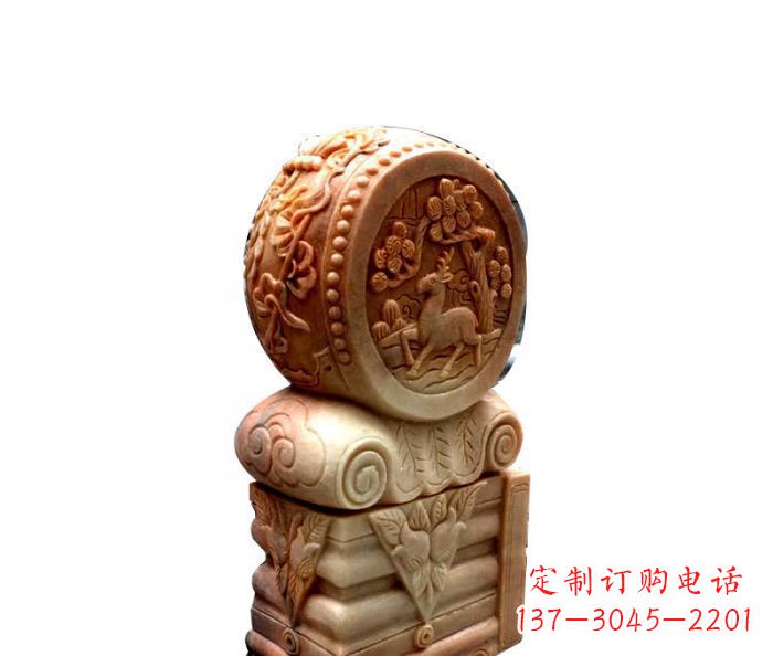 衢州招财石门墩晚霞红抱鼓石